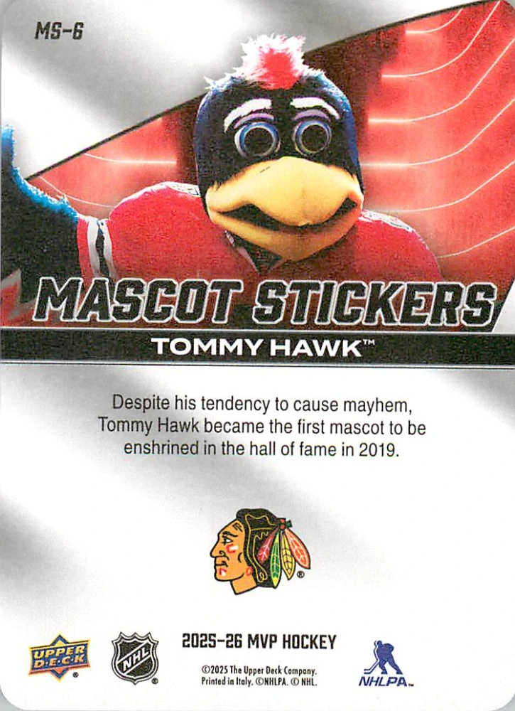 2025-26 UD MVP - Tommy Hawk - Mascot Stickers #MS-6