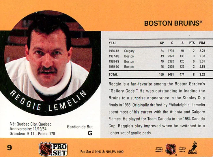 1990-91 Pro Set - Reggie Lemelin #9