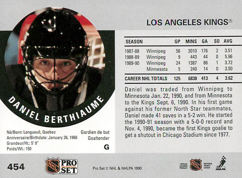 1990-91 Pro Set - Daniel Berthiaume #454