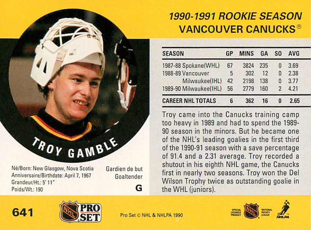 1990-91 Pro Set - Troy Gamble #641