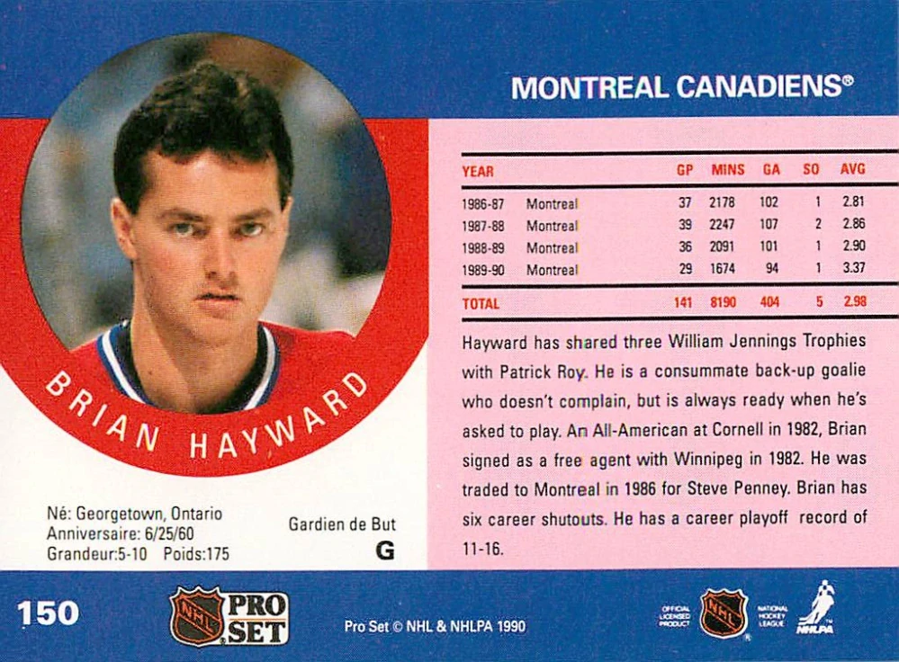 1990-91 Pro Set - Brian Hayward #150