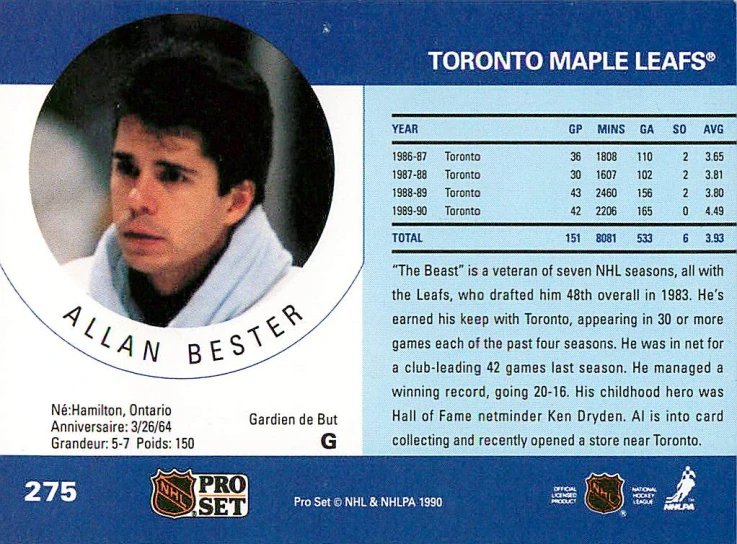 1990-91 Pro Set - Allan Bester #275