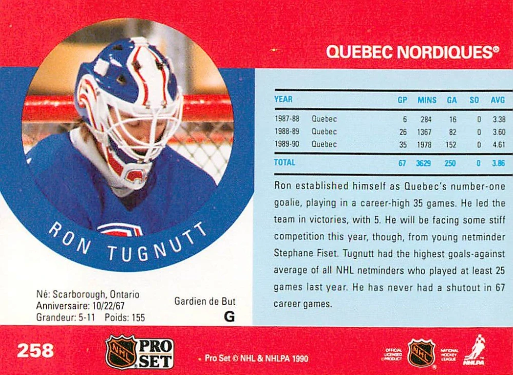 1990-91 Pro Set - Ron Tugnutt #258