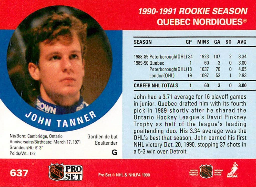 1990-91 Pro Set - John Tanner #637