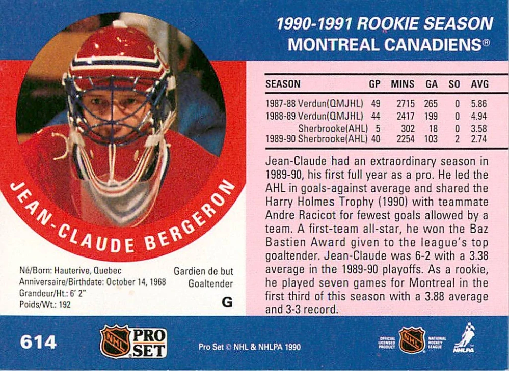 1990-91 Pro Set - J.C. Bergeron #614