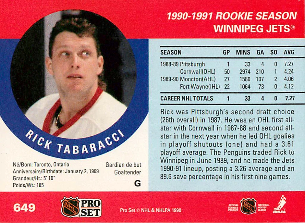 1990-91 Pro Set - Rick Tabaracci #649
