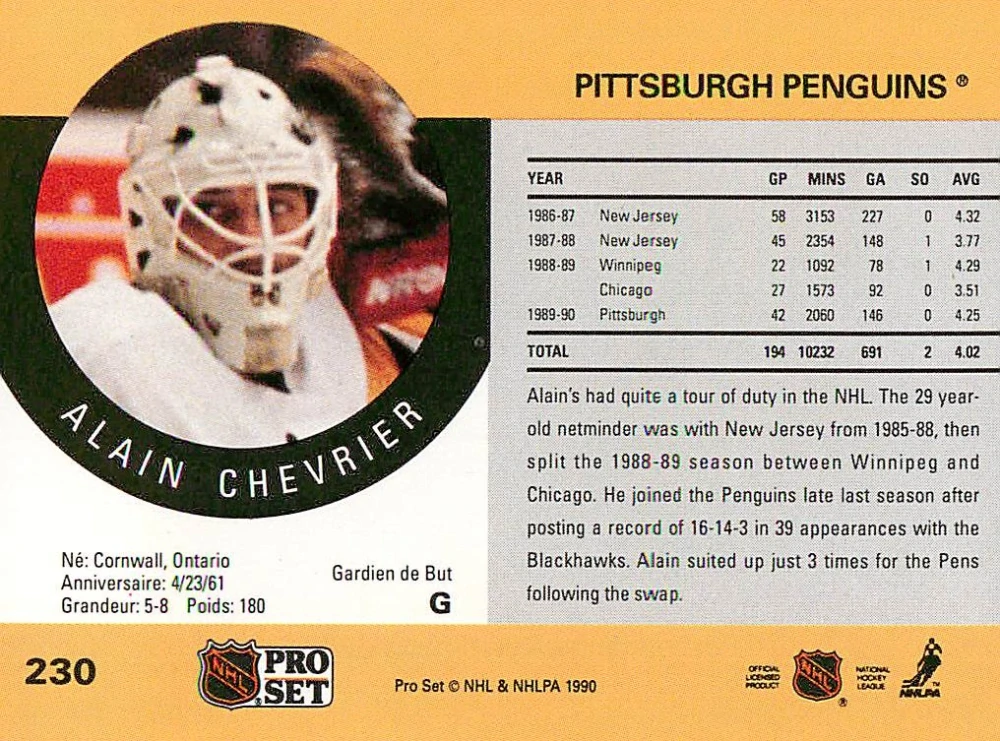 1990-91 Pro Set - Alain Chevrier #230
