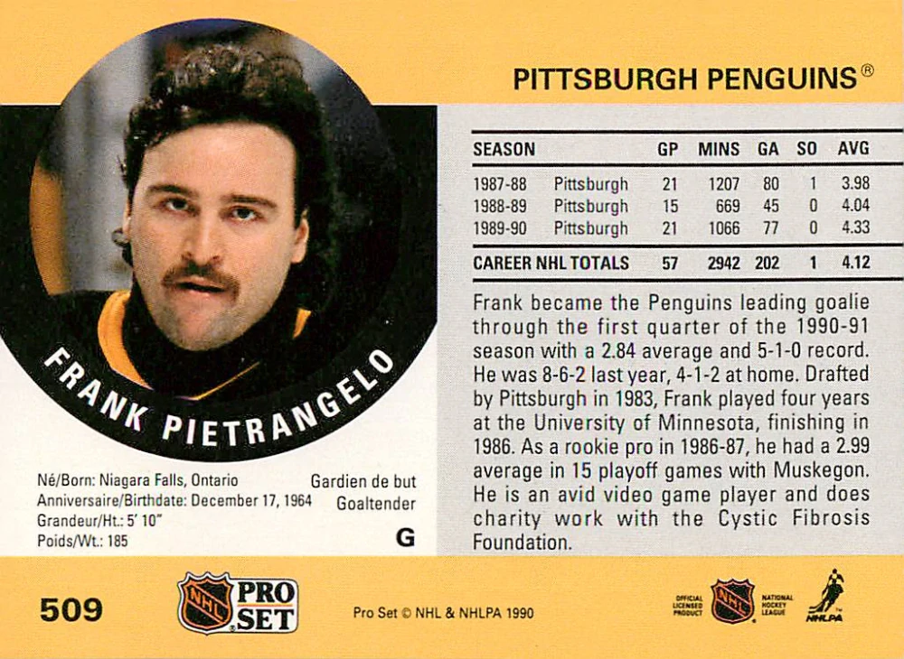 1990-91 Pro Set - Frank Pietrangelo #509