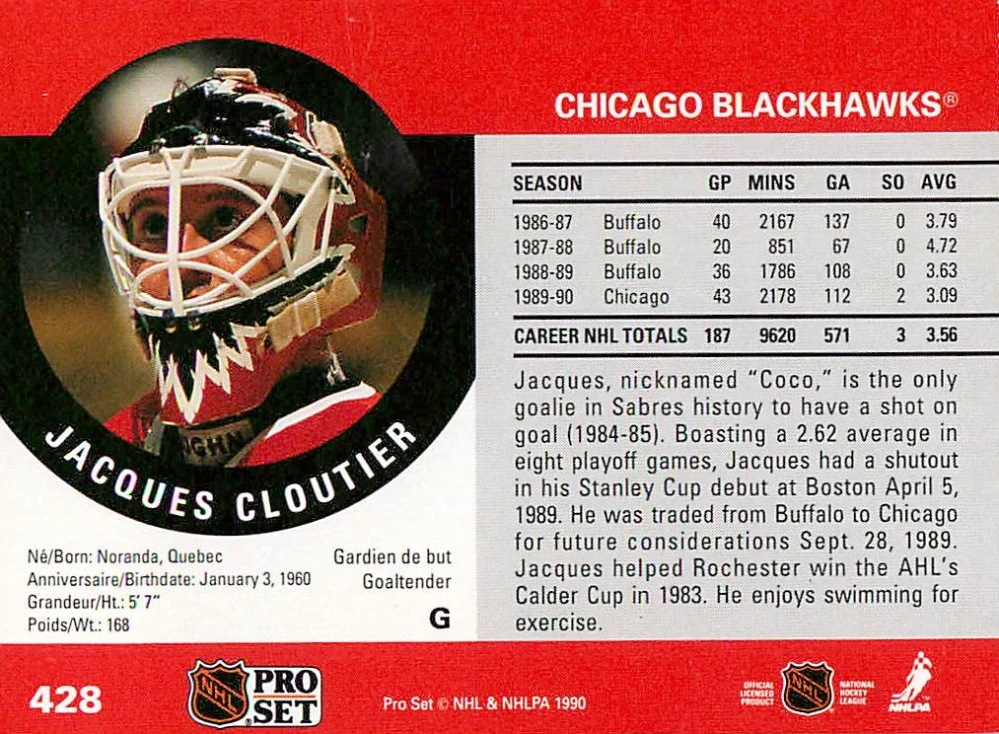 1990-91 Pro Set - Jacques Cloutier #428