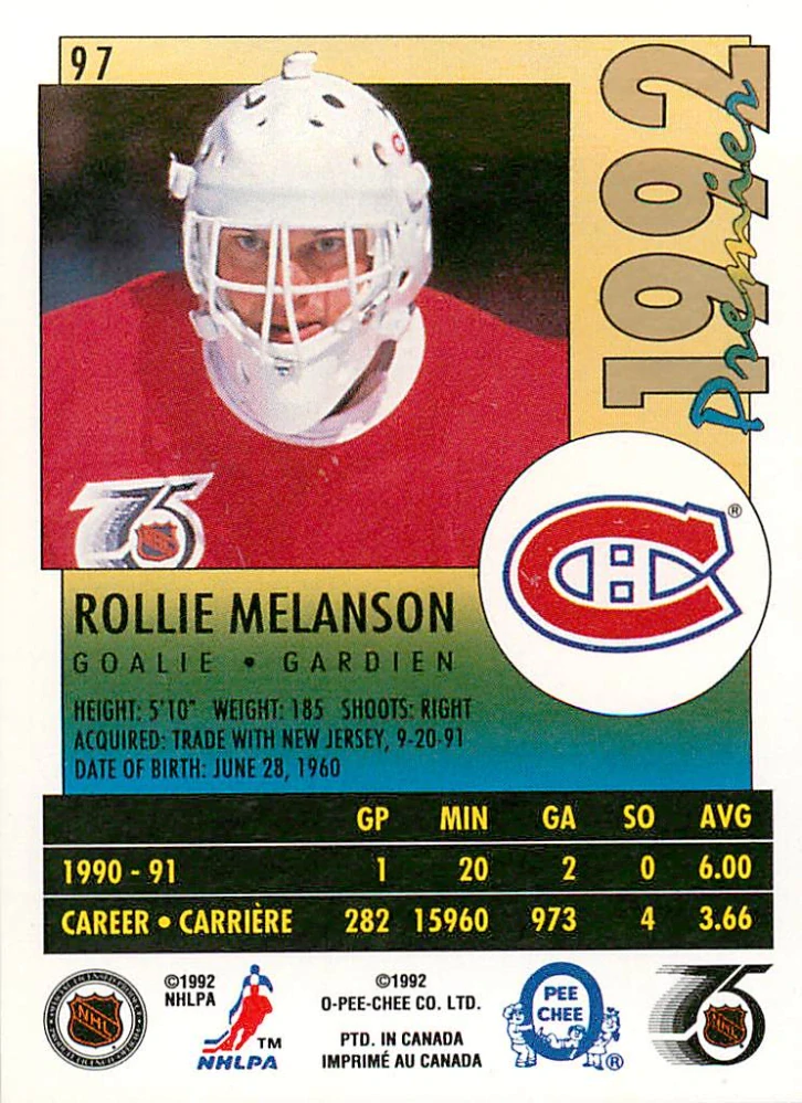 1991-92 O-Pee-Chee Premier - Rollie Melanson #97