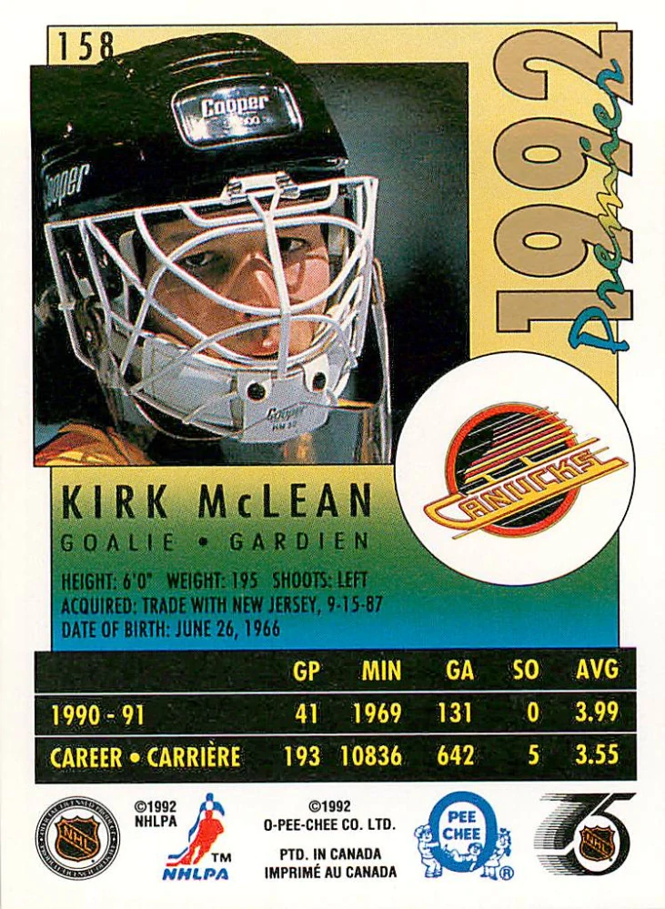 1991-92 O-Pee-Chee Premier - Kirk McLean #158
