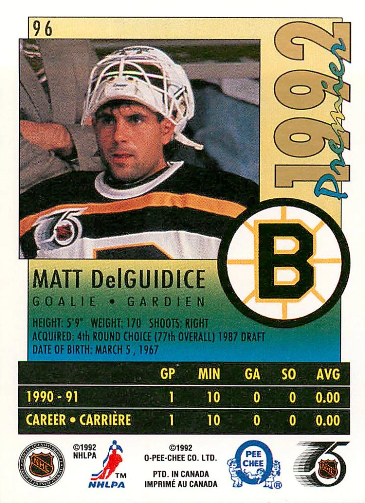 1991-92 O-Pee-Chee Premier - Matt DelGuidice #96