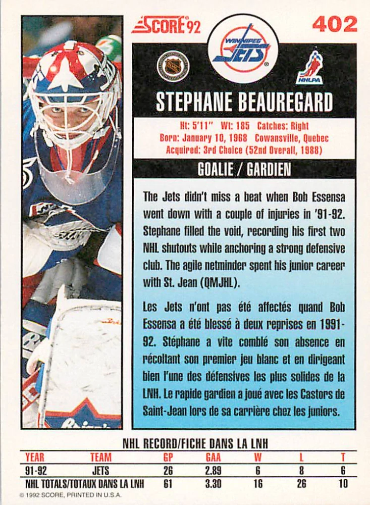 1992-93 Score Canadian - Stephane Beauregard #402