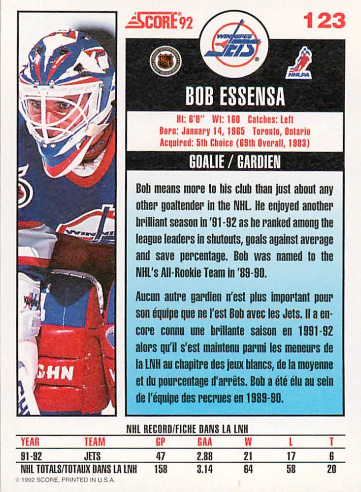 1992-93 Score Canadian - Bob Essensa #123