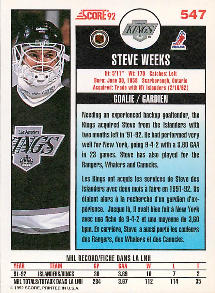 1992-93 Score Canadian - Steve Weeks #547