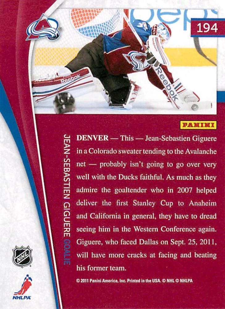 2011-12 Pinnacle - Jean-Sebastien Giguere #194