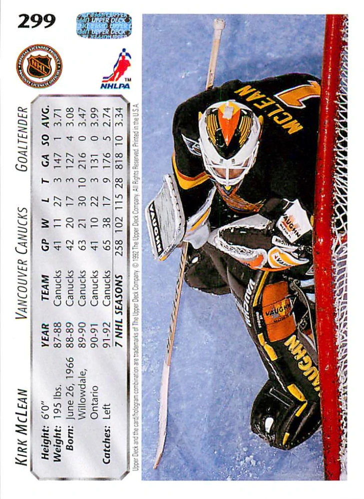 1992-93 UD Series - Kirk McLean #299