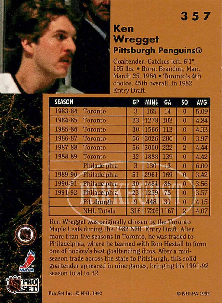 1991-92 Parkhurst - Ken Wregget #357