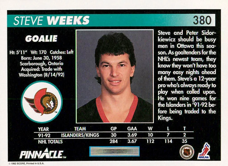 1992-93 Pinnacle - Steve Weeks #380