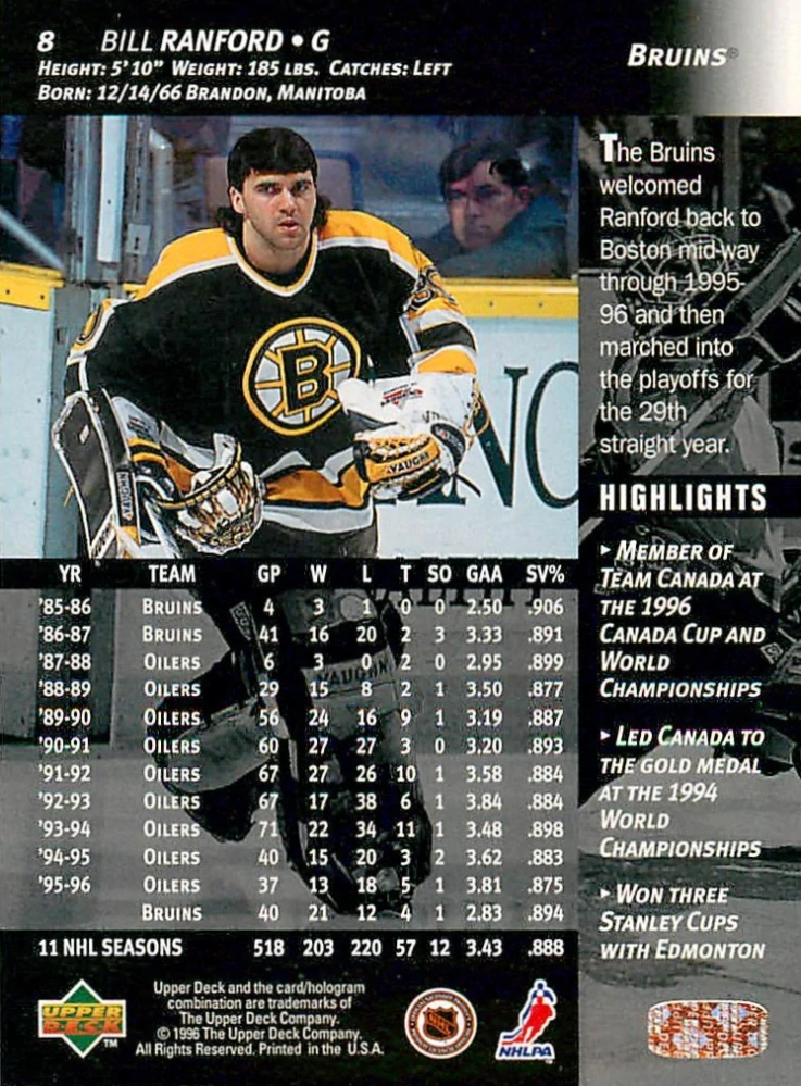 1996-97 UD Series 1 - Bill Ranford #8