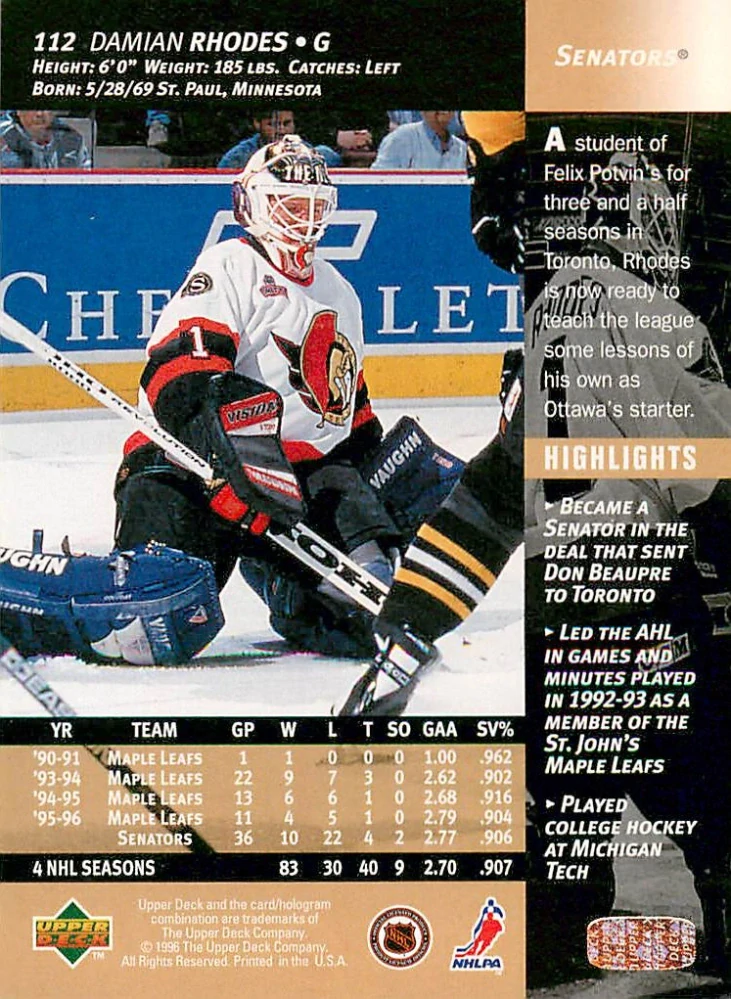 1996-97 UD Series 1 - Damian Rhodes #112