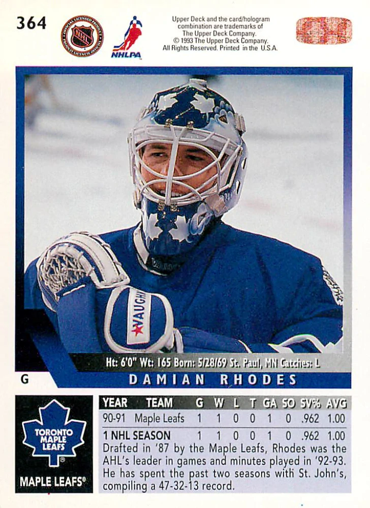 1993-94 UD Series 1 - Damian Rhodes #364