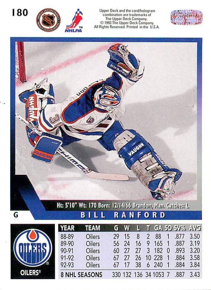 1993-94 UD Series 1 - Bill Ranford #180