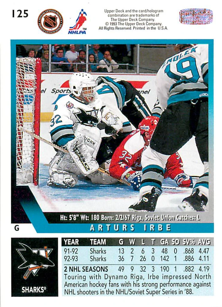 1993-94 UD Series 1 - Arturs Irbe #125