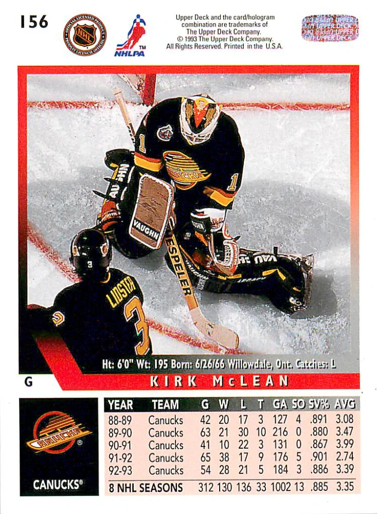 1993-94 UD Series 1 - Kirk McLean #156