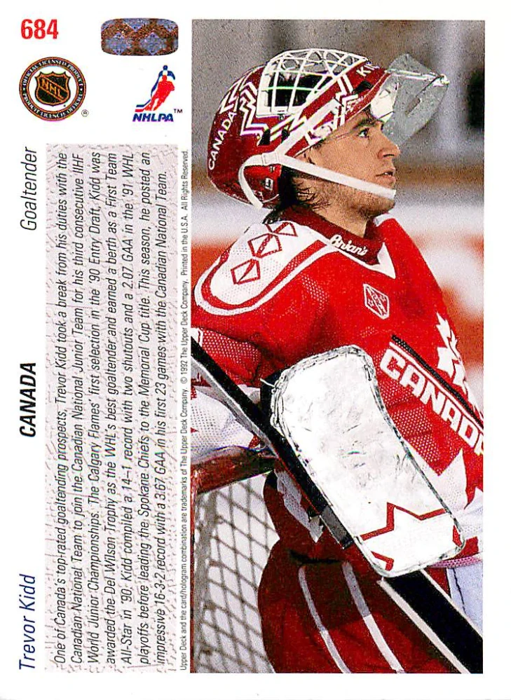 1991-92 UD Series - Trevor Kidd - World Junior Tournament #684