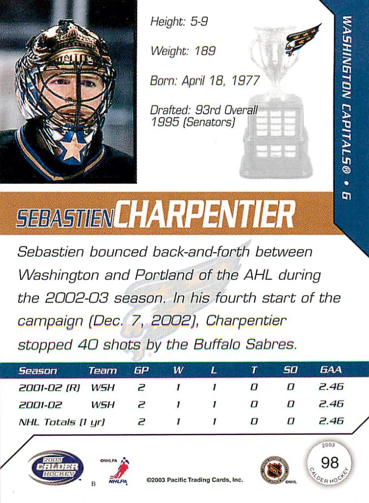 2002-03 Pacific Calder - Sebastien Charpenter #98