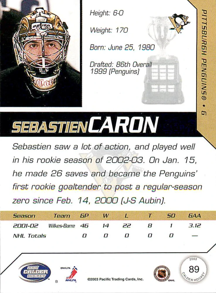 2002-03 Pacific Calder - Sebastien Caron #89