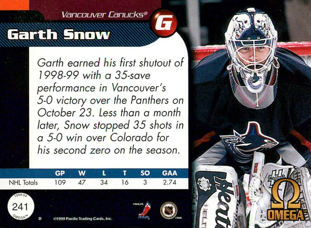 1998-99 Pacific Omega - Garth Snow #241