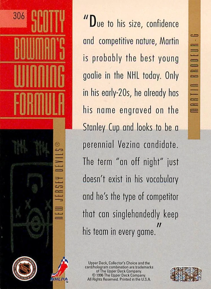 1996-97 UD Collector's Choice - Martin Brodeur - Scotty Bowman's Winning Formula #306