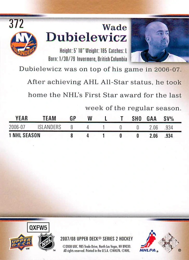 2007-08 UD Series 2 - Wade Dubielewicz #372