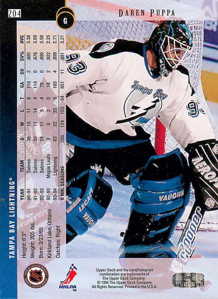1994-95 UD Series 1 - Daren Puppa #204
