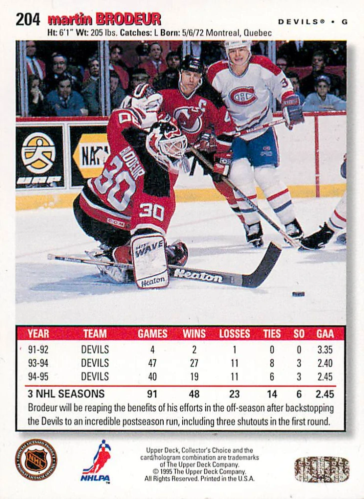1995-96 UD Collectors Choice - Martin Brodeur #204