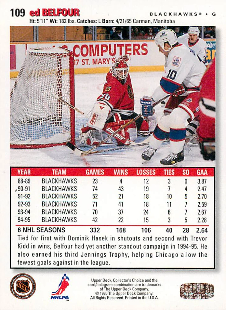 1995-96 UD Collectors Choice - Ed Belfour #109