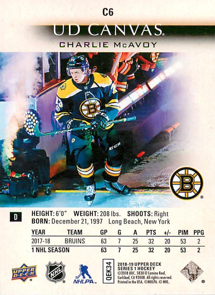 2018-19 UD Series 1 - Charlie McAvoy - Canvas #C6