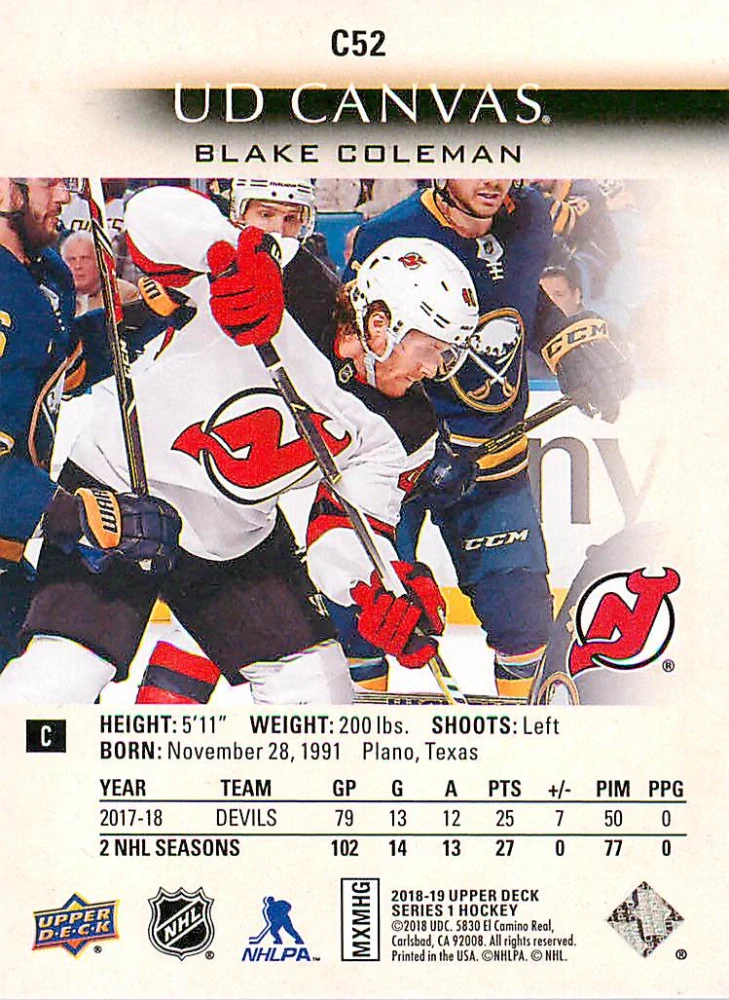 2018-19 UD Series 1 - Blake Coleman - Canvas #C52
