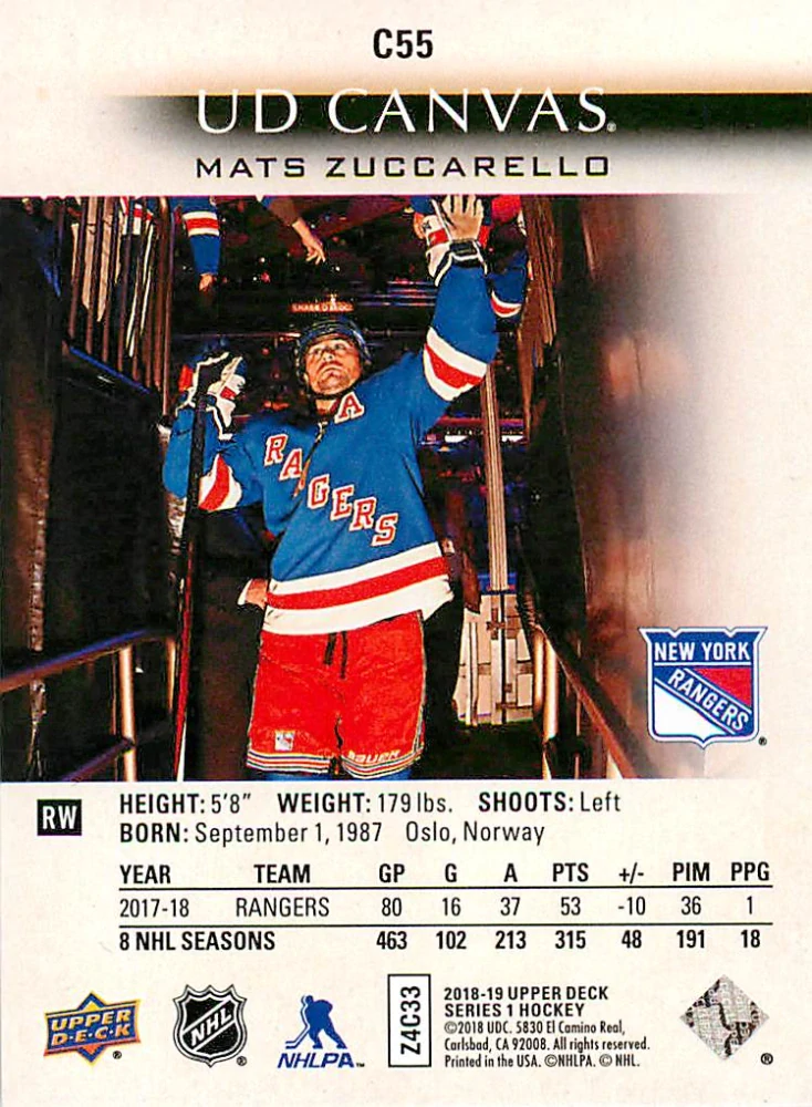 2018-19 UD Series 1 - Mats Zuccarello - Canvas #C55