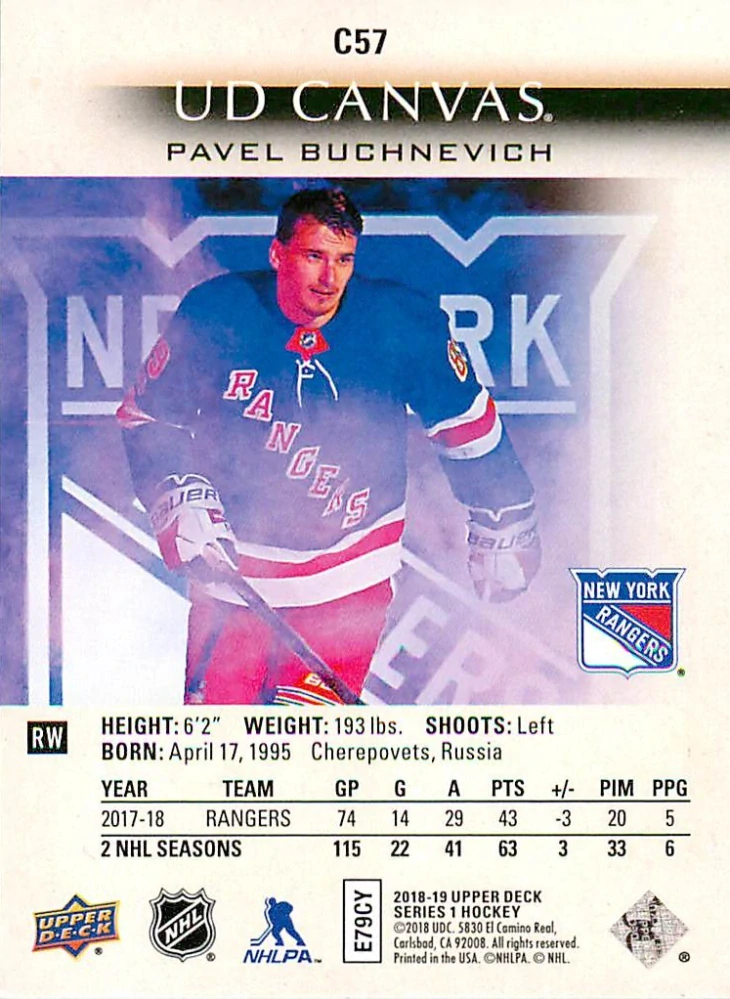 2018-19 UD Series 1 - Pavel Buchnevich - Canvas #C57