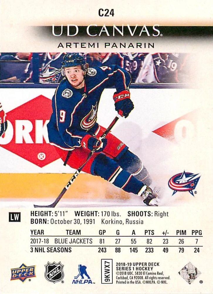 2018-19 UD Series 1 - Artemi Panarin - Canvas #C24