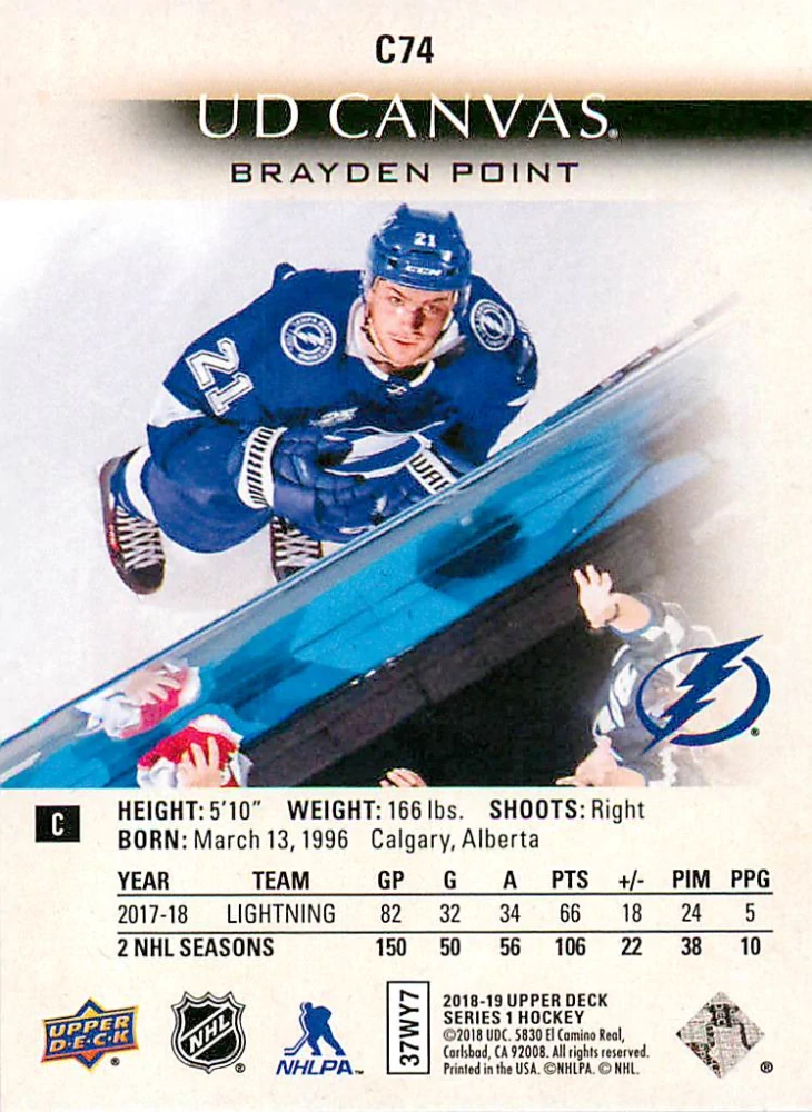 2018-19 UD Series 1 - Brayden Point - Canvas #C74