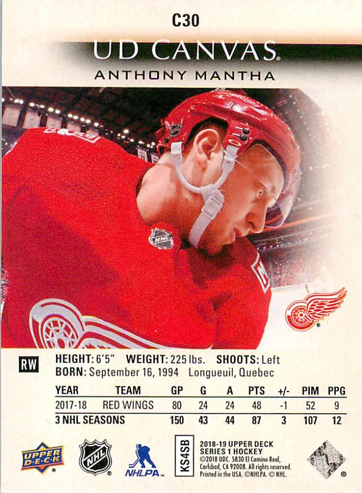 2018-19 UD Series 1 - Anthony Mantha - Canvas #C30