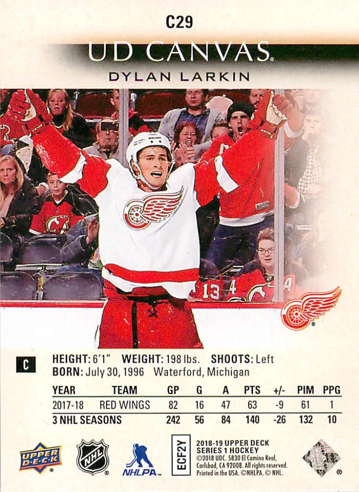 2018-19 UD Series 1 - Dylan Larkin - Canvas #C29