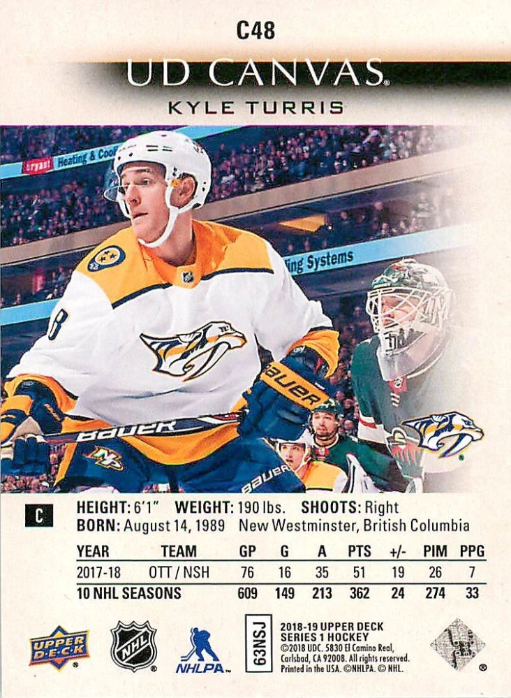 2018-19 UD Series 1 - Kyle Turris - Canvas #C48
