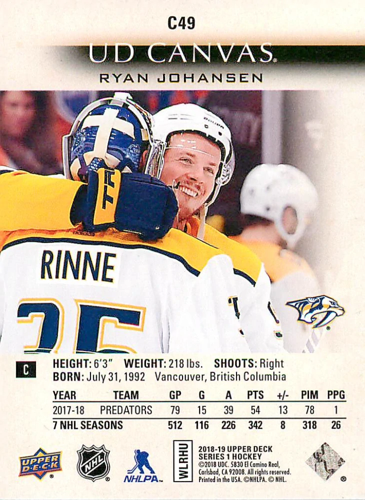 2018-19 UD Series 1 - Ryan Johansen - Canvas #C49