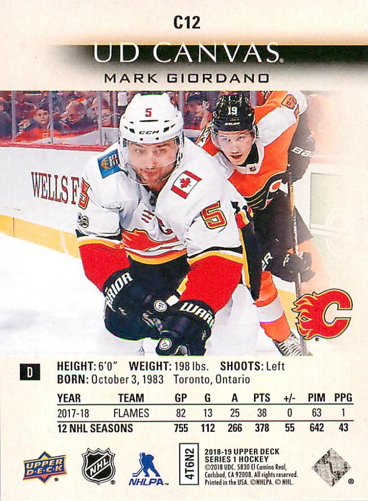 2018-19 UD Series 1 - Mark Giordano - Canvas #C12