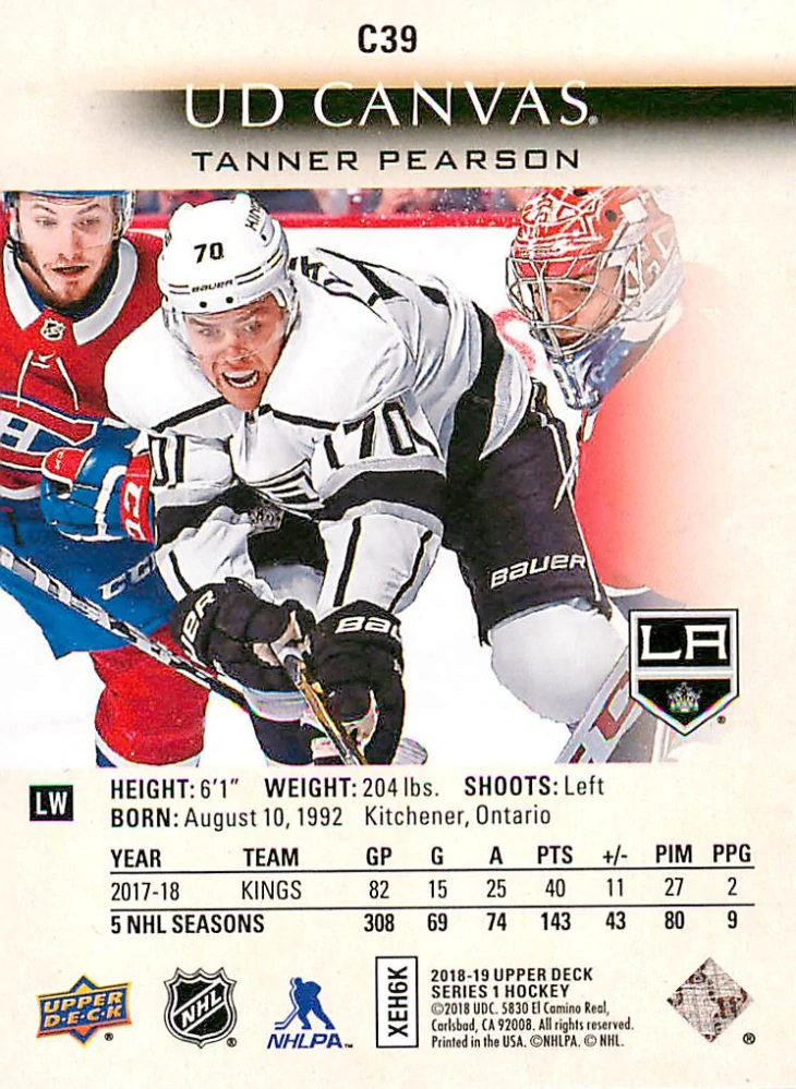 2018-19 UD Series 1 - Tanner Pearson - Canvas #C39